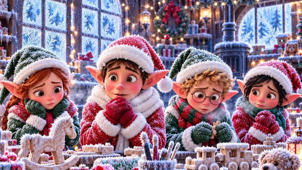 Nordpol auf Eis – frierende Elfen in der Weihnachtswerkstatt