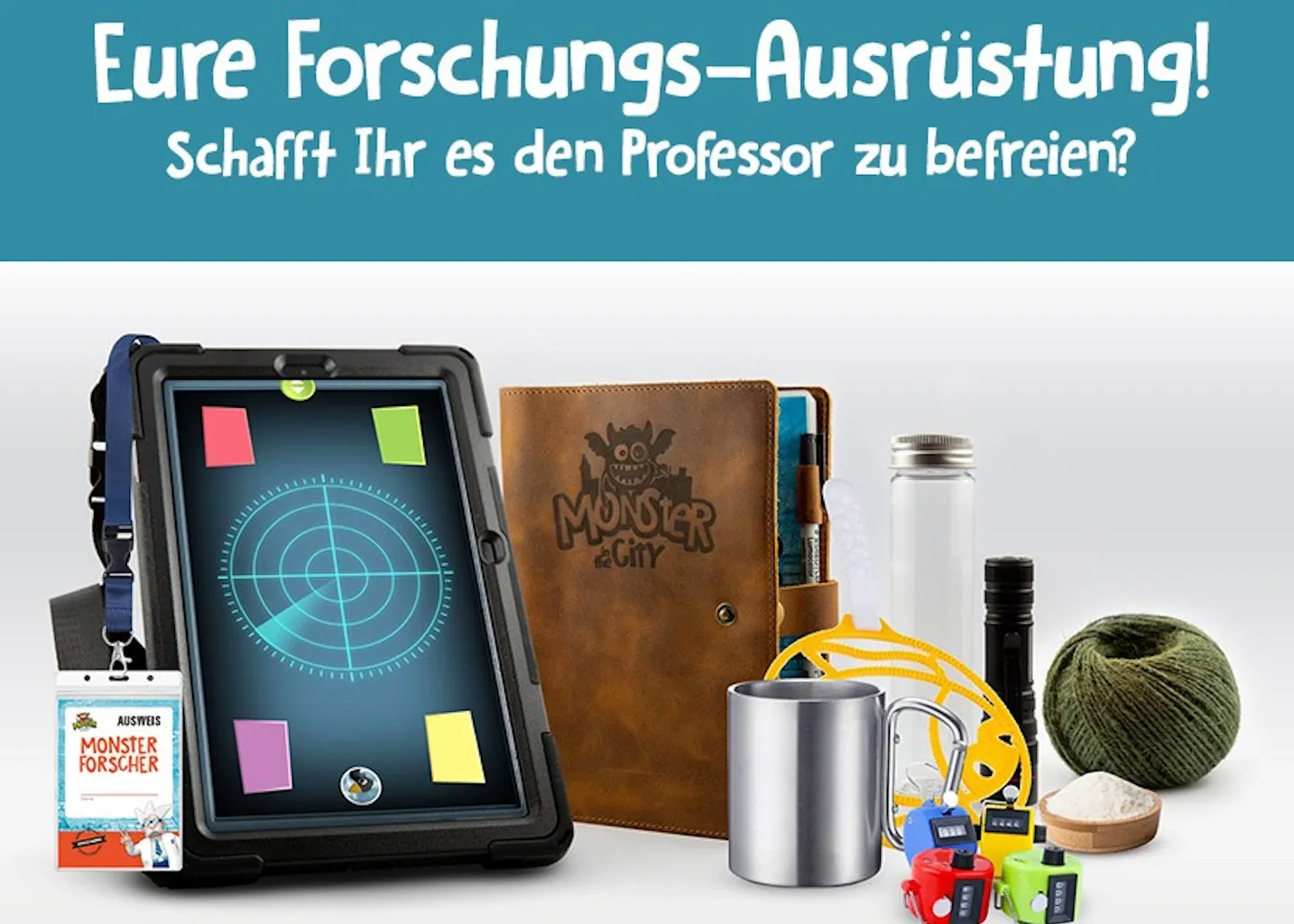 Monster in the City - Monsterjäger-Ausrüstung mit Tablet und Forschungsmaterial in Reutlingen und Hayingen